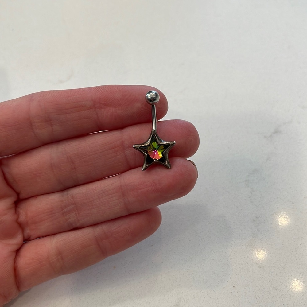 Sterling Silver Star Belly Button Ring Sparkly Y2K 2000s Celestial Boho